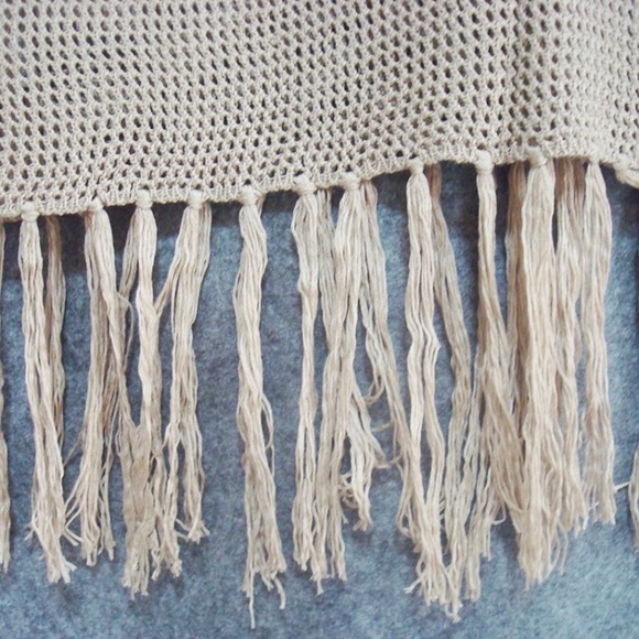 SOLD OUT CLEARANCE Tan Crochet Boho Sleeveless Fishnet Tassel Coverup - Picture 4 of 4